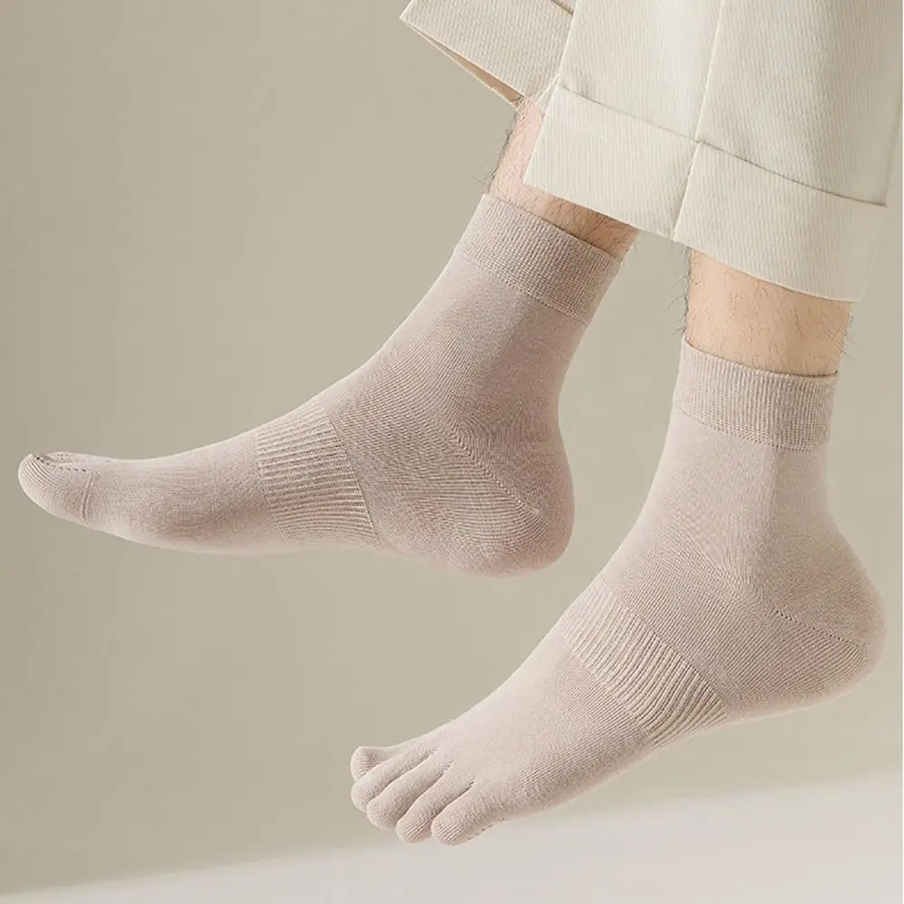 

Простые мягкие дышащие носки с пятью пальцами, однотонные носки с разрезом и разрезом на пальцах, Нескользящие эластичные средние Женские чулочно-носочные изделия