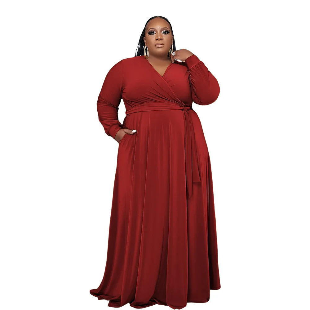 Polyester African Dresses for Women Autumn African Long Sleeve V-neck Solid Color Long Dress Maxi Dress African Clothes XL-5XL
Polyester African Dresses for Women Autumn African Long Sleeve V-neck Solid Color Long Dress Maxi Dress African Clothes XL-5XL