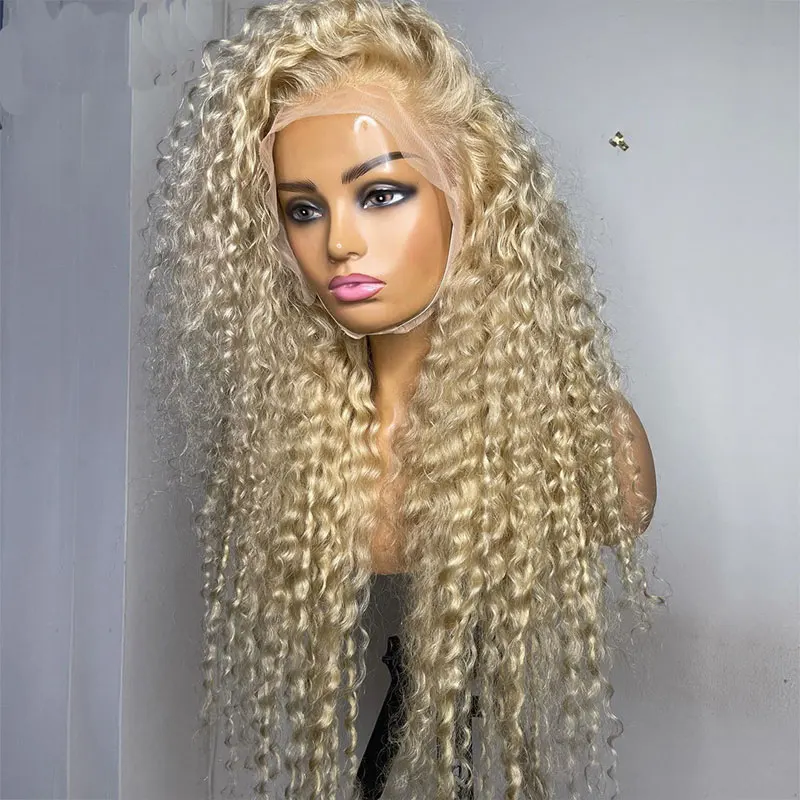 

Bombshell Blonde Color Kinky Curly Synthetic 13X4 Lace Front Wig Glueless High Quality Heat Resistant Fiber For White Women Wigs