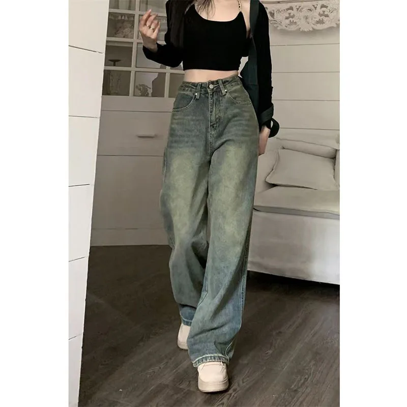 

Lucyever Jeans for Women Vintage High-Waisted Streetwear Baggy Y2K Denim Trousers Woman Washed Distressed Wide Leg Cowboy Pants