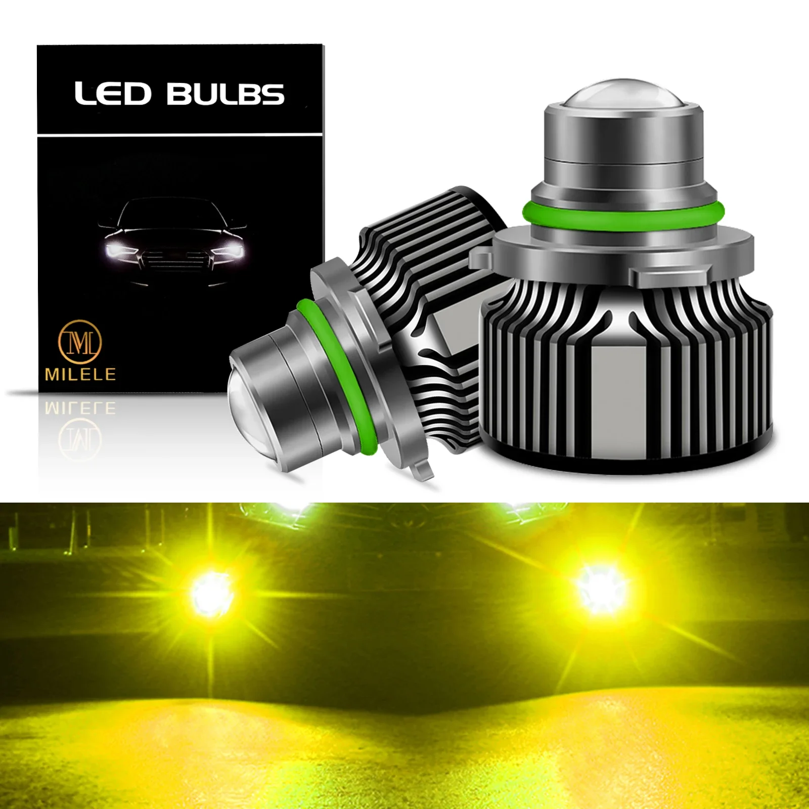 

Fog Light Lens 40W Bi-LED Projector Lens with Green Lemon 3000K LED Headlight Bulbs, 9005 9006 HB3 HB4 H7 H8 H9 H11