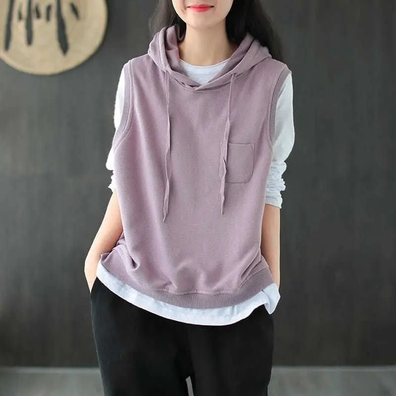 Woman Jacket Vest Cotton Hooded Vests Autumn Women's Loose Pullover Vintage Casual Sleeveless Sweater Top Fashion Chaleco Mujer
Woman Jacket Vest Cotton Hooded Vests Autumn Women's Loose Pullover Vintage Casual Sleeveless Sweater Top Fashion Chaleco Mujer