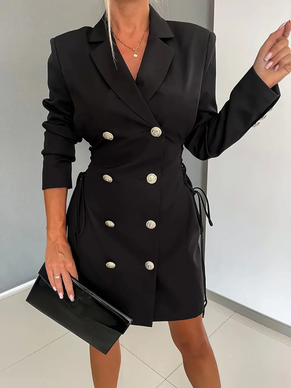 Women's Fashion Double breasted Lace up Blazer Dress Temperament Commuter Notched Collar Long Sleeve Elegant Work Mini Dress
Women's Fashion Double breasted Lace up Blazer Dress Temperament Commuter Notched Collar Long Sleeve Elegant Work Mini Dress