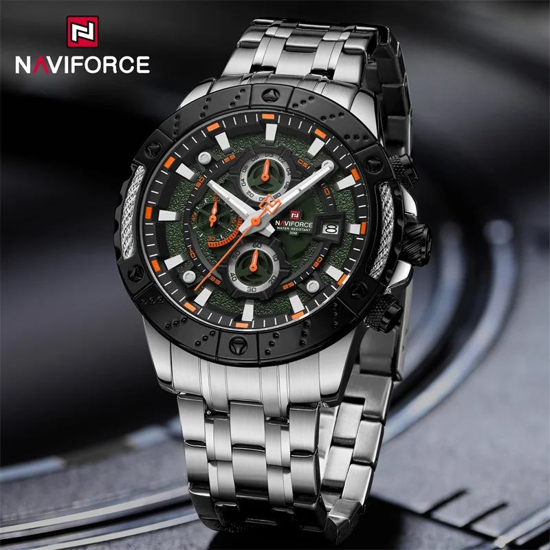 

NAVIFORCE Men Watch Stainless Steel Strap Calendar Chronograph Waterproof Male Luminous Quartz Wristwatch Relogio Masculino 2024