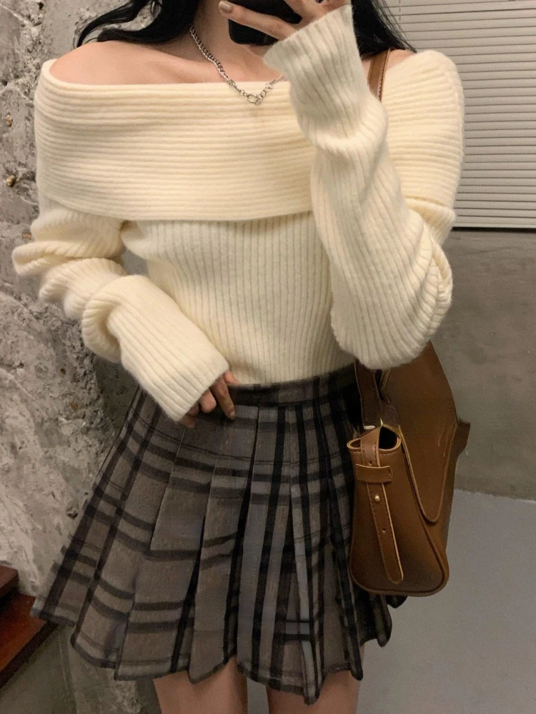 Off Shoulder Knitted Sweater Women Long Sleeve Elegant Pullovers Autumn Winter Pure Color Fashion Sexy Y2k Clothing Tops Korean
Off Shoulder Knitted Sweater Women Long Sleeve Elegant Pullovers Autumn Winter Pure Color Fashion Sexy Y2k Clothing Tops Korean