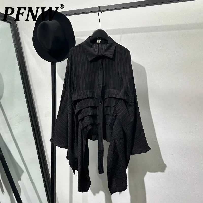 

PFNW Men's Irregular Single Breasted Shirts Summer Creativity Advanced Turn-down Collar Loose Fitting High Street Tops 21Z4372