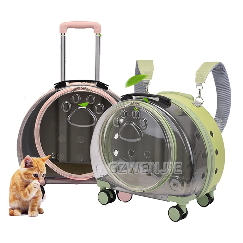 

Pet Cat Dog Trolley Suitcase Luggage with Wheels Carrying Transparent Suitcase Breathable Pet Dog Carrier Backpack Pet Stroller
