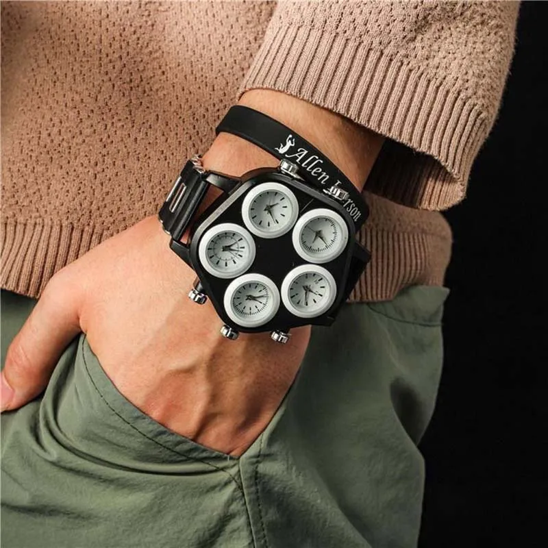 

Five Movement Sport Big Dial Extra Large Dial Stylish Guy's Hip Hop Watch Cool Punk Men's Quartz Watch Male Clock Time Hour