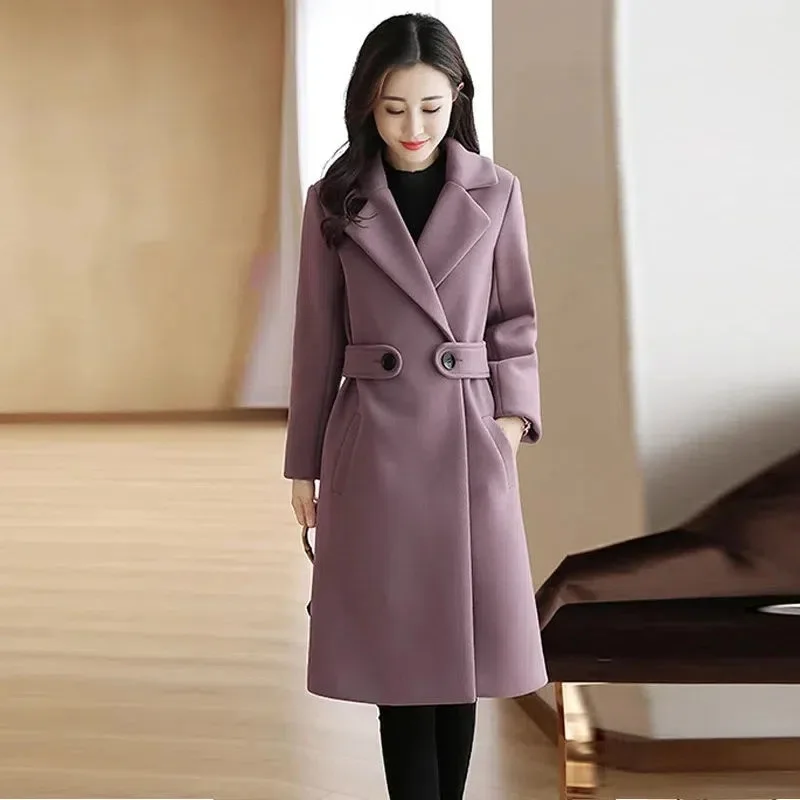 

Women Wool Blends Coat New Winter Autumn Fashion Slim Woolen Blend Jacket Long Coat Female Jackets Outerwear