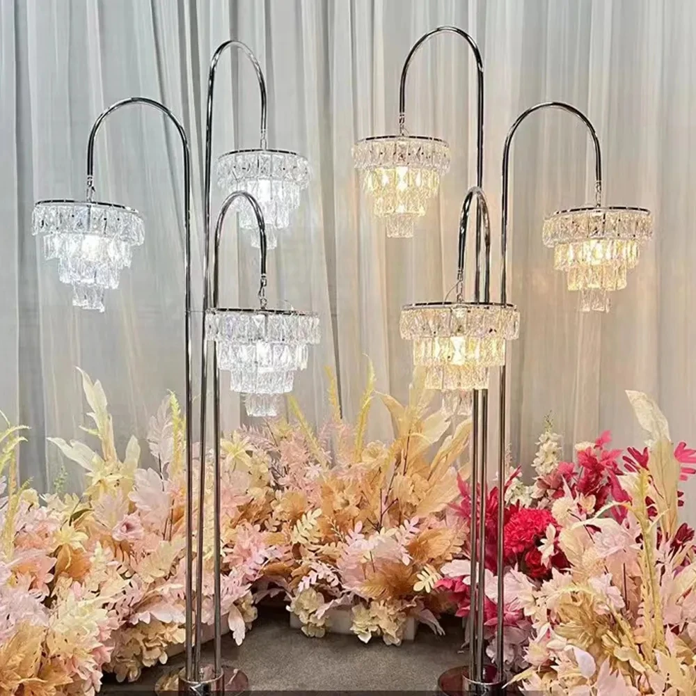 

4 Set Romantic Plating Crystal Chandelier Table Lamps For Modern T Roadlight Stage Props Birthday Party Wedding Decoration