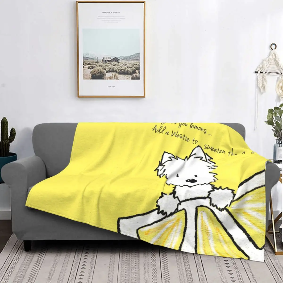 

Fleece Life Lemons Westie Dog Throw Blanket Flannel West Highland White Terrier Blankets for Bedroom Office Couch Bedspreads