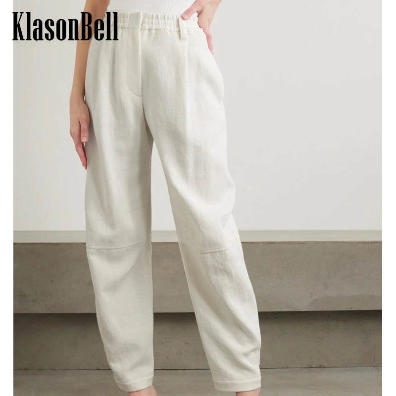 

4.17 KlasonBell Herringbone Cotton Blend Wide Leg Trousers For Women Elastic Waist Botton Spliced Design All-matches Pants