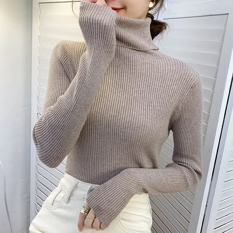 

Новинка весна-осень тонкие однотонные пуловеры с длинным рукавом Водолазка универсальные вязаные свитера трендовая винтажная модная женская одежда