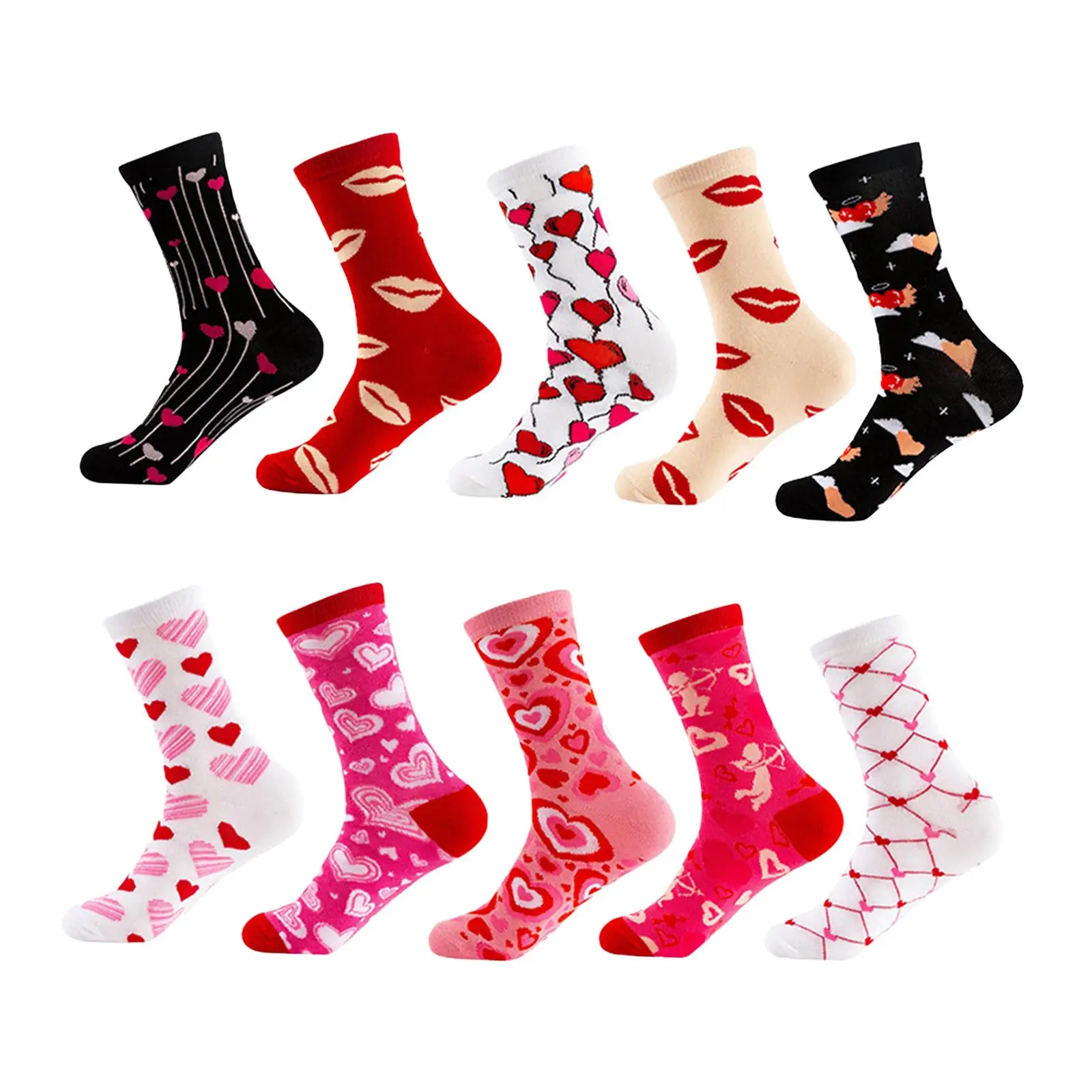 

10 Pairs Valentine's Day Socks Heart Socks for Women Girls Fashion Print Socks Crew Socks for Mom Kids Friends Boyfriend Unisex