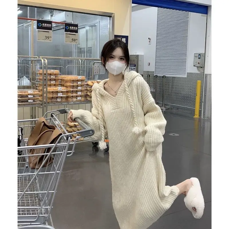 Women Knitted Sweatshirt Dresses Female Hooded Long Sleeve Dress Solid Color Warm Clothing Autumn Femme Vestidos G817
Women Knitted Sweatshirt Dresses Female Hooded Long Sleeve Dress Solid Color Warm Clothing Autumn Femme Vestidos G817