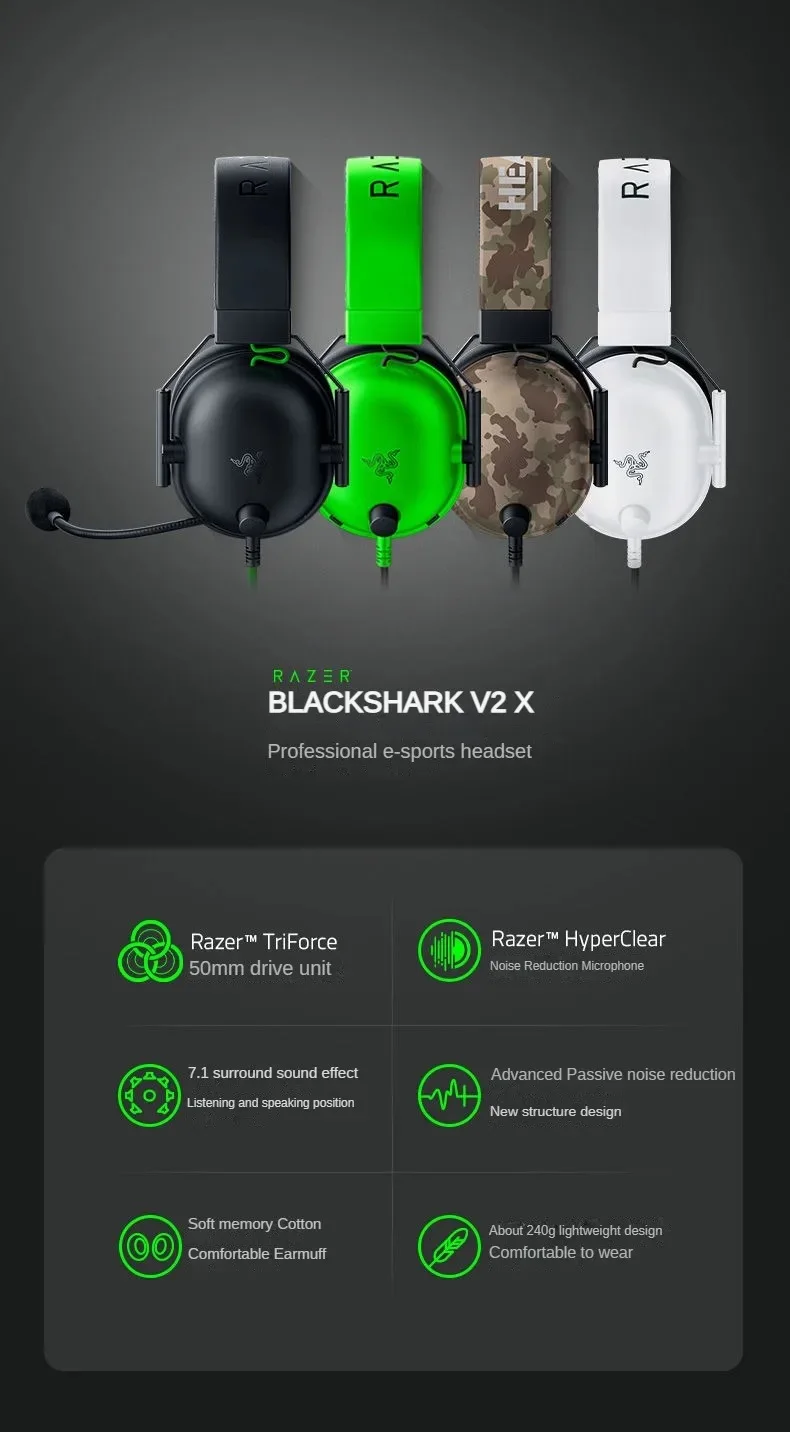 Razer BlackShark V2 X Gaming Headset: 50mm Drivers - Memory Foam Cushion - for PC, Mac, PS4, PS5, Switch, Xbox One, Xbox Series Razer BlackShark V2 X Gaming Headset: 50mm Drivers - Memory Foam Cushion - for PC, Mac, PS4, PS5, Switch, Xbox One, Xbox Series