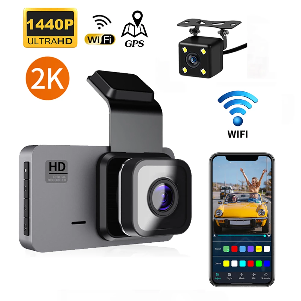 

Car DVR WiFi Dash Cam 2K Vehicle Camera 1440P HD Drive Video Recorder Registrar Night Vision Auto Black Box GPS Car Accessories