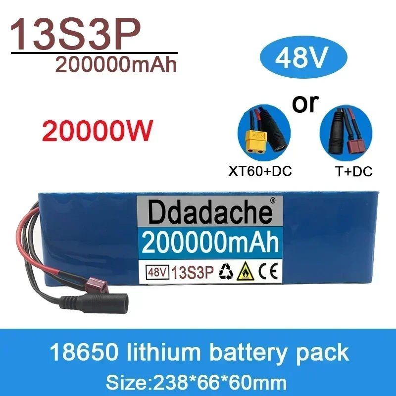 

Free Shipping 100% Original 48V Lithium-ion Battery, 200000mAh, 20000W, 13S3P, for 54.6V Electric Bicycles, with Built-in BMS