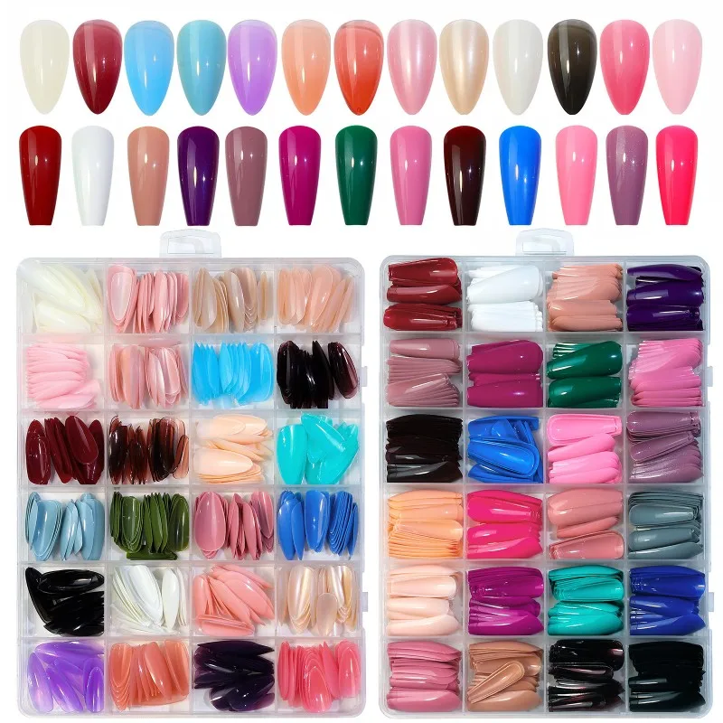 

576pcs Short Oval Press On Nails Set Mixed Color System with Pure Glossy Finish Removable Fake Nail Tips in 24 Vibrant Colors