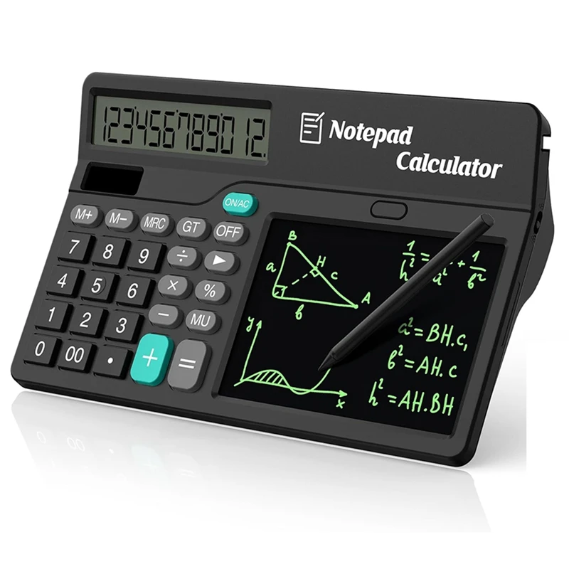 

Calculator With Notepad And LCD Writing Tablet, 12 Digit Large Display Office Desk Calculators, Support Solar For Office Durable