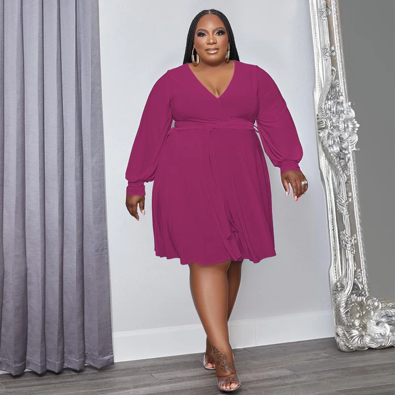 Women Plus Size Dresses New Fashion Solid Color Cross V-neck Belt Loose Knitted Dress Casual Large Size Female Elegant Dresses
Women Plus Size Dresses New Fashion Solid Color Cross V-neck Belt Loose Knitted Dress Casual Large Size Female Elegant Dresses