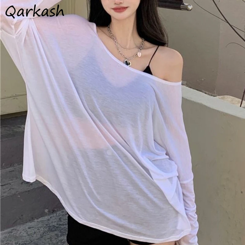 

Sun-proof T-shirts Women Clothing See-through Baggy Summer Breathable Long Style Mujer Harajuku Fashion Tender Basics Ulzzang