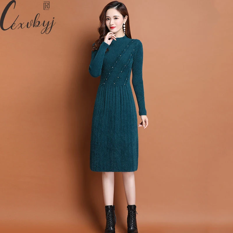 Imitation Mink Knit Casual Dress Women Winter Half High Collar Knitwear Midi-Length A-Line Dress Plus Size Loose Sweater Dress
Imitation Mink Knit Casual Dress Women Winter Half High Collar Knitwear Midi-Length A-Line Dress Plus Size Loose Sweater Dress