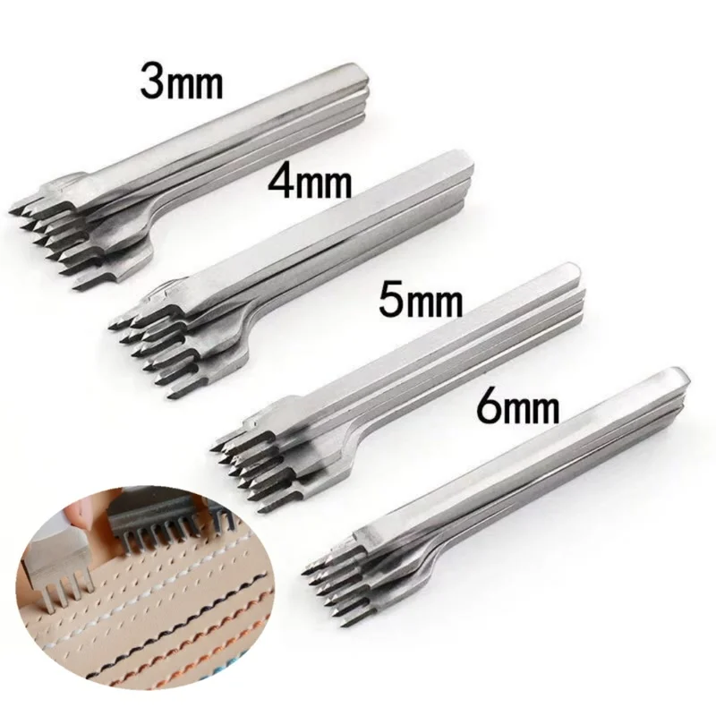 

3/4/5/6mm leather Spacing Punch Tool Hole Punches Tool Lacing Stitching Sewing DIY Leather Craft Tools 1/2/4/6 Prong Chisel