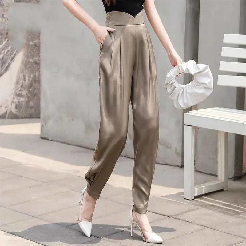 Womens Pants 2023 Spring Summer Acetate Satin Elegant Office Suit Pants Female High Waist Ankle-length Pants Ladies Loose Pants
Womens Pants 2023 Spring Summer Acetate Satin Elegant Office Suit Pants Female High Waist Ankle-length Pants Ladies Loose Pants