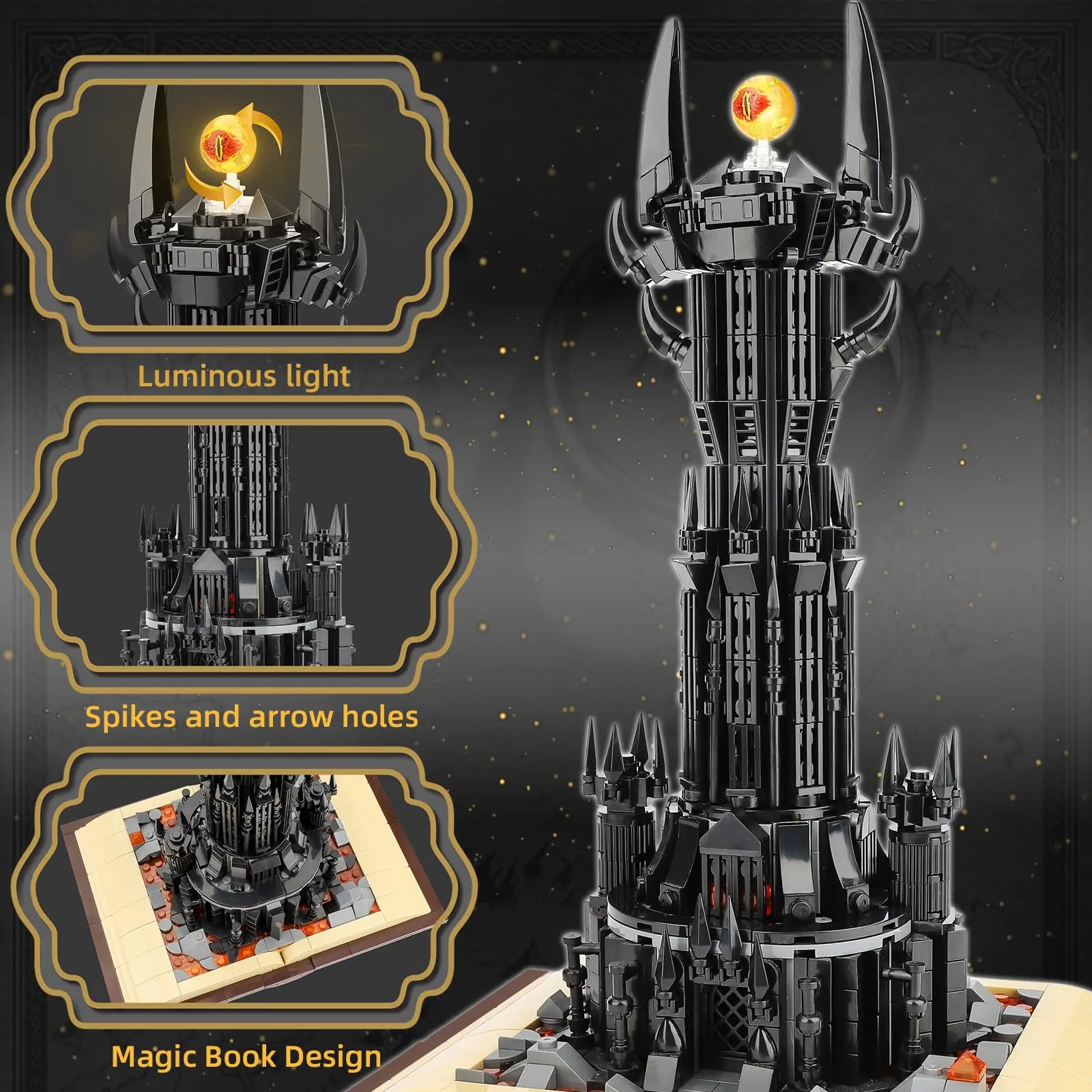 969PCS Castle Architecture Building Set with Lighting MOC Dark Tower Building Blocks Model Adults Boys Kids Christmas Gifts 969PCS Castle Architecture Building Set with Lighting MOC Dark Tower Building Blocks Model Adults Boys Kids Christmas Gifts