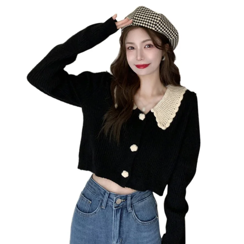

Elegant Lace Beading Cardigans For Women Sweater Crop Tops Streetwear Casual Outwear Korean Long Sleeve Knitted Tops