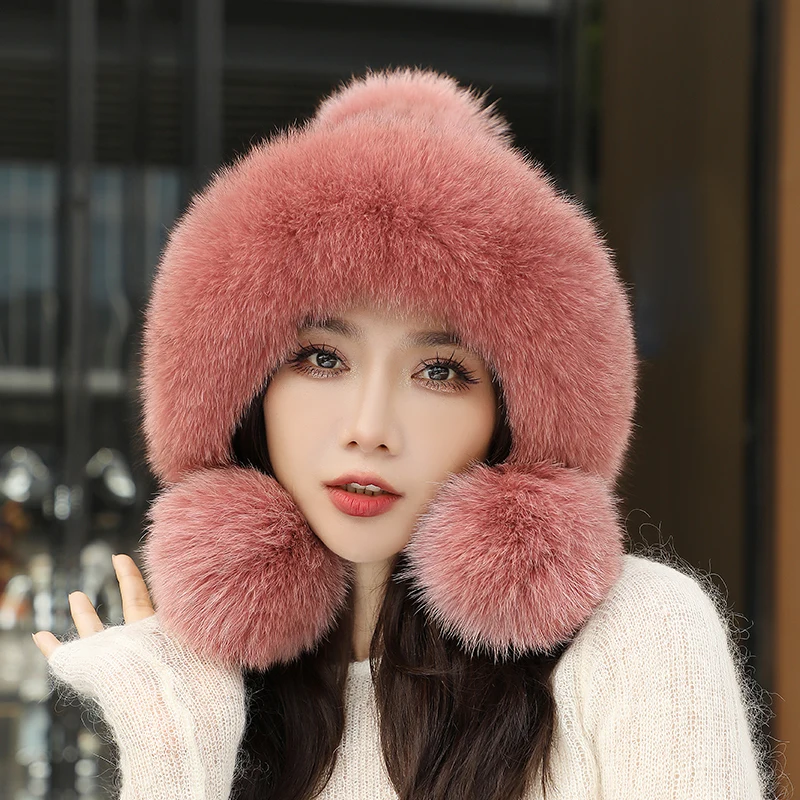 

Women's Real Fur Bucket Hats, True Mink Fox Knit Cap, Shaggy Cap, Warm, Keep Out the Cold, Winter Fashion, New, 2023