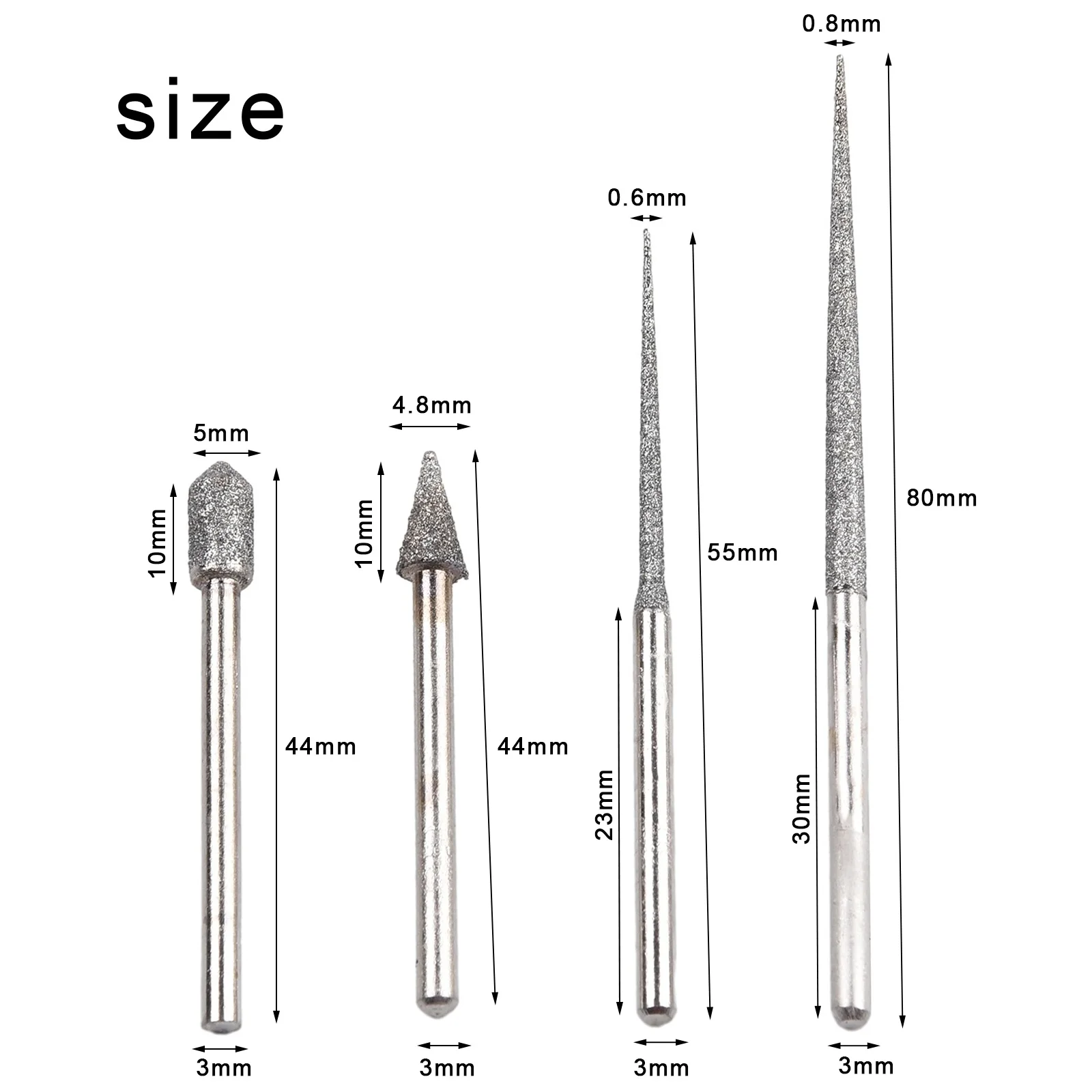 3MM Shank Grinding Rods Mini Drill Diamond Grinding Head Bur Needle Engraving Carving Polishing Glass Jade Stone Drill Bit
3MM Shank Grinding Rods Mini Drill Diamond Grinding Head Bur Needle Engraving Carving Polishing Glass Jade Stone Drill Bit