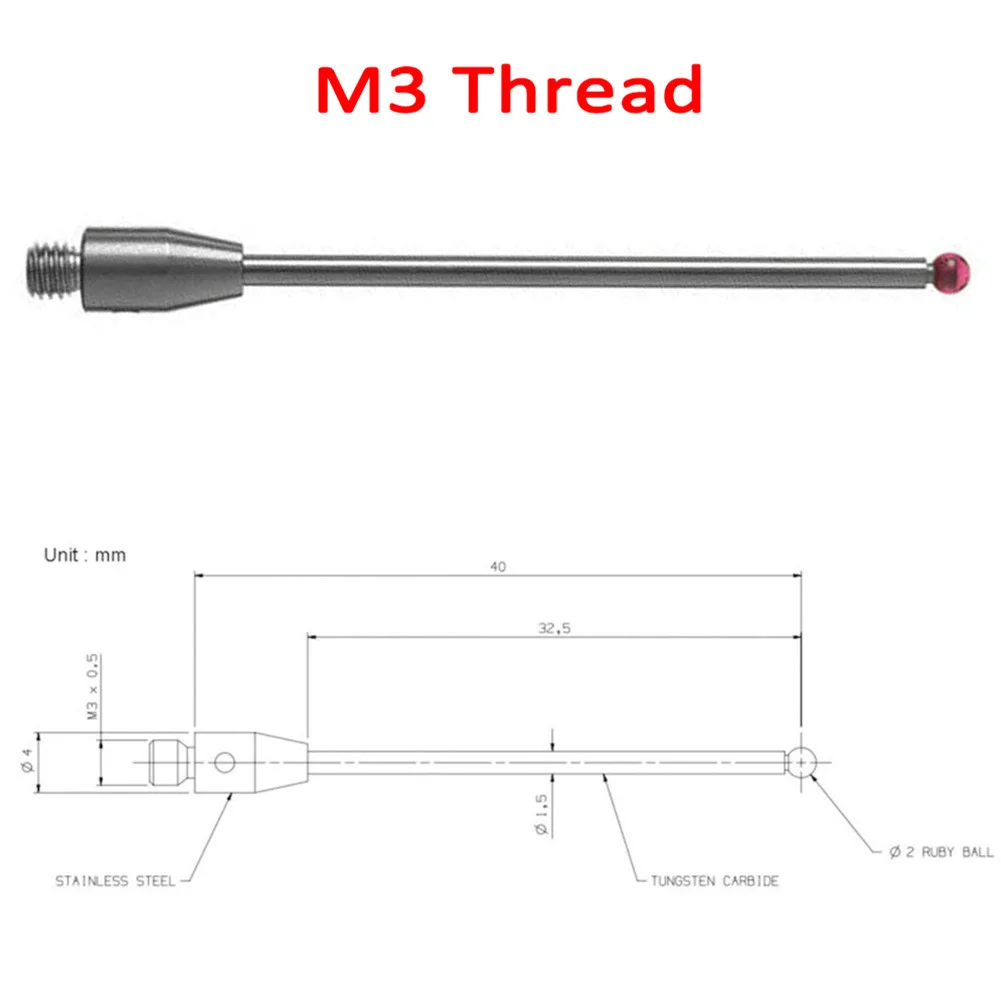 M 4*D2*L40 CMM Touch Probe M3 Thread Probe Stylus 2mm Ball Tip 40mm Length A-5003-0053 CMM Touch Probe
M 4*D2*L40 CMM Touch Probe M3 Thread Probe Stylus 2mm Ball Tip 40mm Length A-5003-0053 CMM Touch Probe