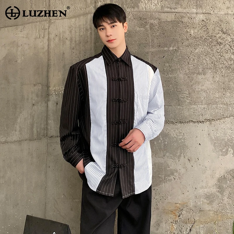 

LUZHEN Fashion Stripe Printer Long Sleeve Shirts Men's Elegant Color Contrast Design Casual Tops 2024 Spring New Clothes LZ2258