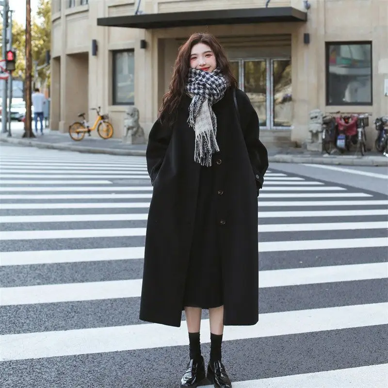 

New Fashion Hepburn Style Black Woolen Coat For Women In Winter, Medium Length, 2023 New Korean High-end Felt Woolen Coat
