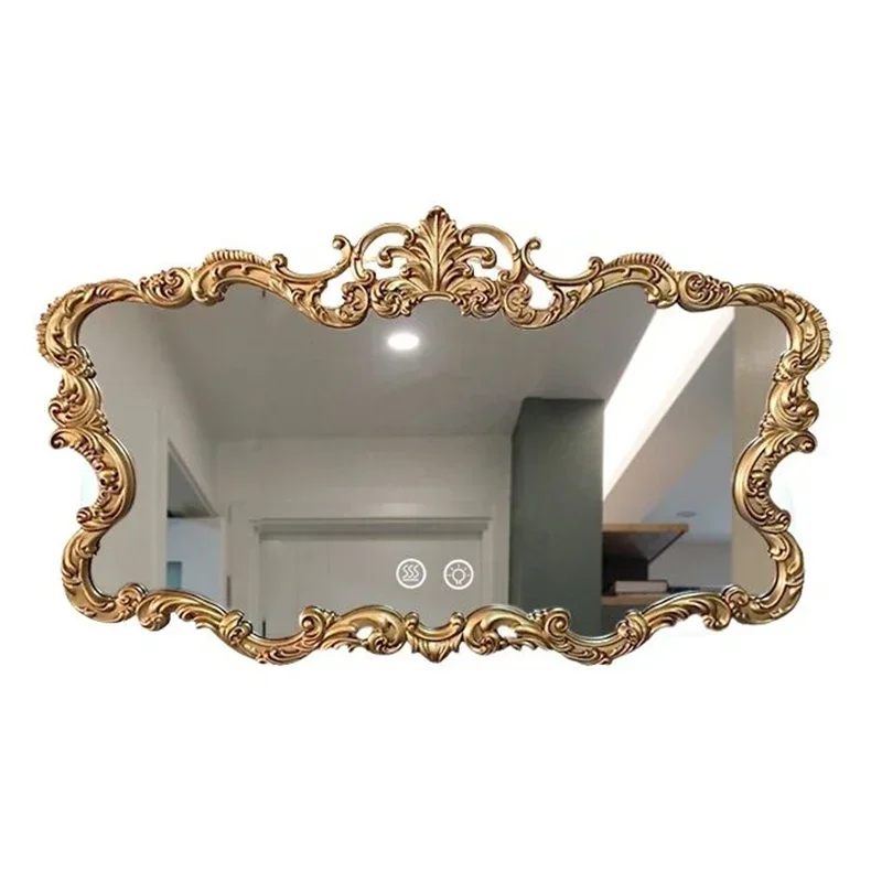 

European Vintage Mirror Odd Shape Gold Border Large Bathroom Mirror Antique Aesthetic Espelho Para Banheiro Bathroom Fixtures