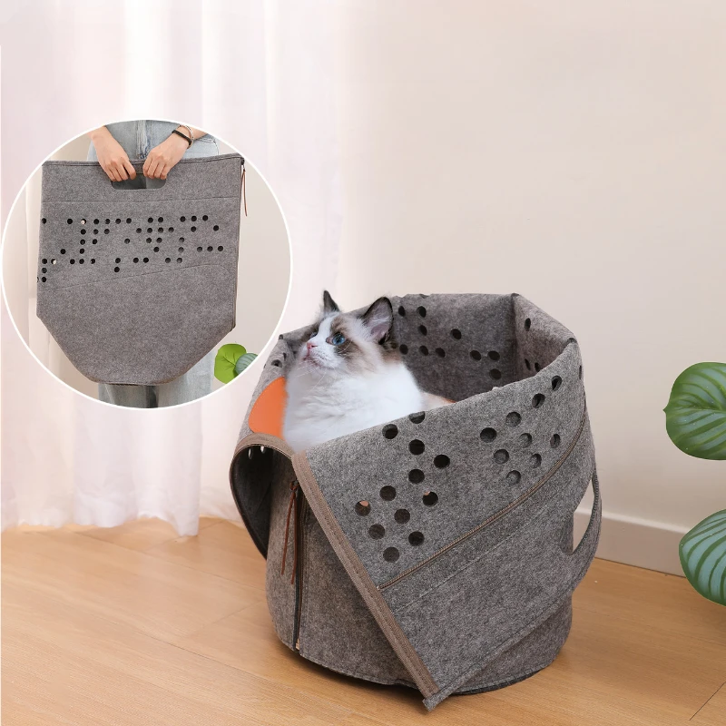 

Felt Nest Bag Cat Nest Four Seasons General Purpose Small Medium-sized Cat Nest Hollow Semi closed Zipper Design Pet Supplies