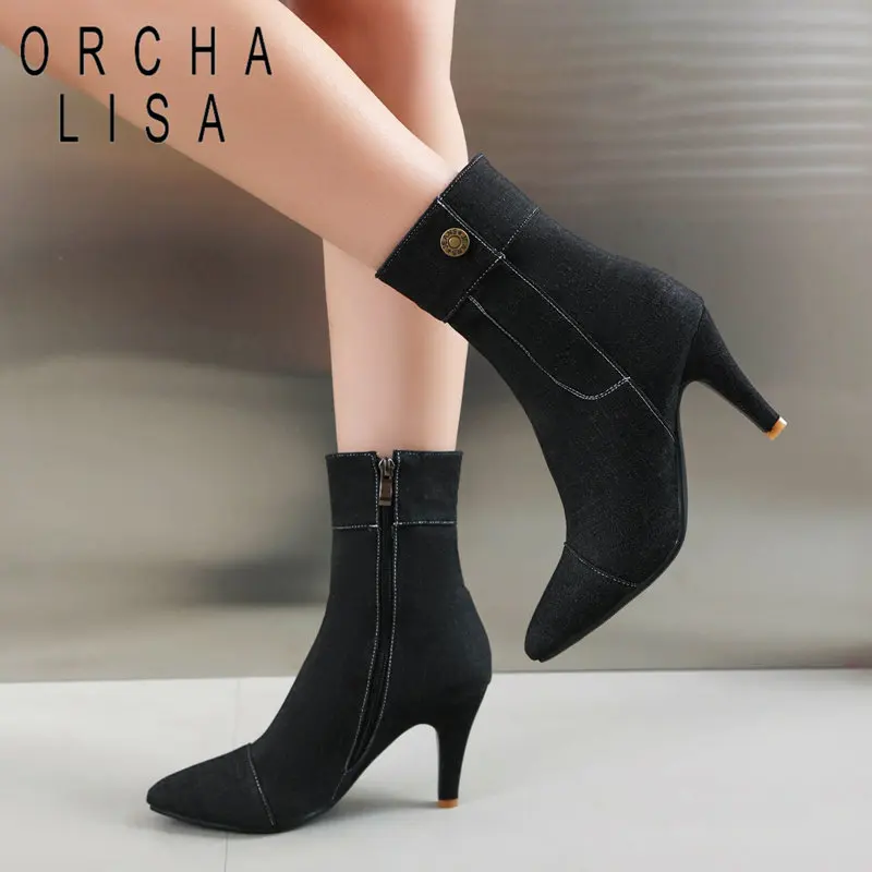 ORCHA LISA Fashion Denim Women Ankle Boots Pointed Toe Thin High Heels 8.5cm Zipper Metal Decoration 46 47 Dating Female Booties
ORCHA LISA Fashion Denim Women Ankle Boots Pointed Toe Thin High Heels 8.5cm Zipper Metal Decoration 46 47 Dating Female Booties