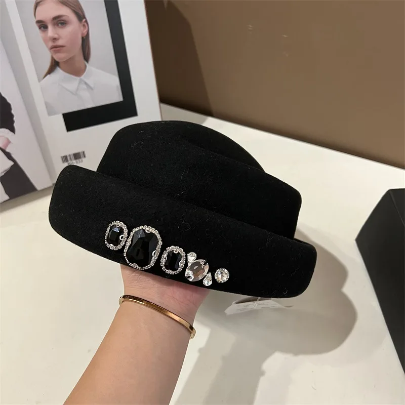 High quality rhinestone wool top hat Korean version versatile beret fashion retro style painter's hat church dress bucket hat 42 Mallzona Sa578eed936944856800997f0a63f7b94Z High quality rhinestone wool top hat Korean version versatile beret fashion retro style painter's hat church dress bucket hat Mallzona