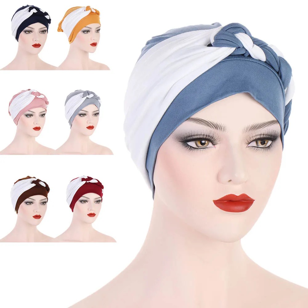 

Muslim Women Braids Chemo Cap Cancer Hat Hijab Indian Turban 2024 New Headscarf Hair Loss Head Cover Scarf Wrap Skullies Bonnet