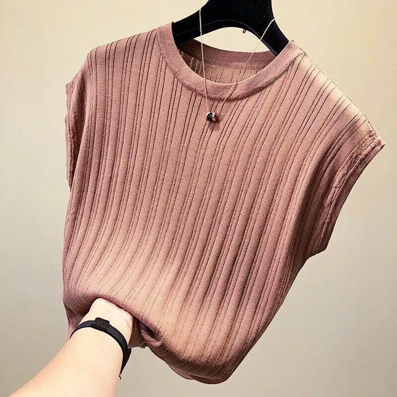 Summer Short-sleeved T-shirt Thin Women's Loose Tops Femme Slim Knitted Vest Tee Tops
Summer Short-sleeved T-shirt Thin Women's Loose Tops Femme Slim Knitted Vest Tee Tops