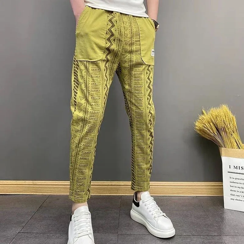 High Street Men Summer Thin Style Casual Loose Haren Pants Luxury Printing Stripe Bound Feet Elastic Force All-match Trousers 
High Street Men Summer Thin Style Casual Loose Haren Pants Luxury Printing Stripe Bound Feet Elastic Force All-match Trousers