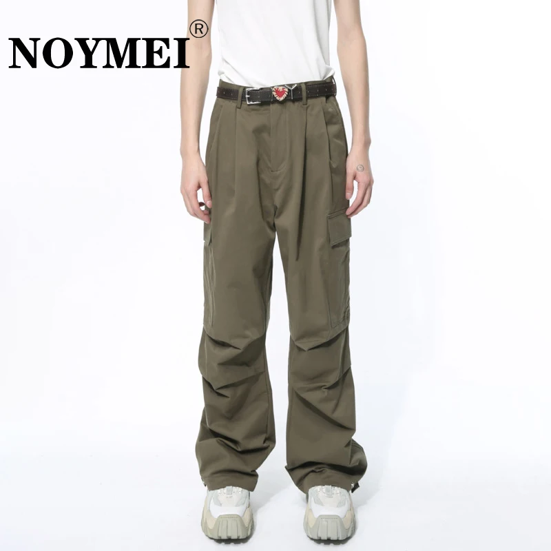 

NOYMEI Paratrooper Pants 2024 Spring New Niche Deconstructed Wrinkle Design Solid Color All-match Trendy Men's Trousers WA3759