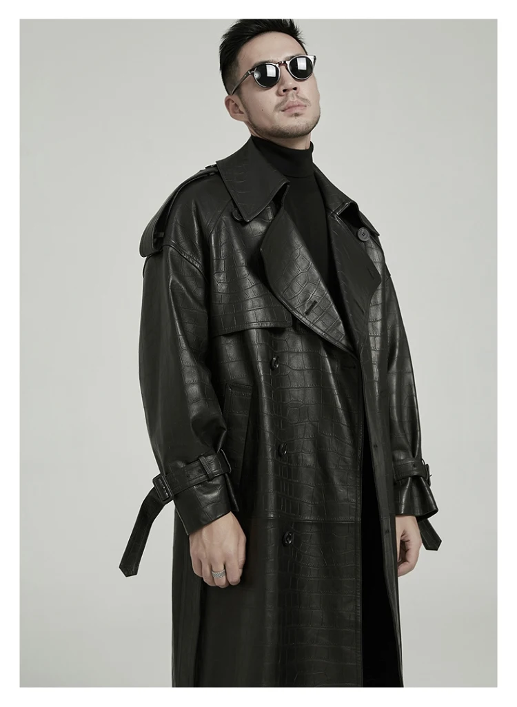 Spring Autumn Long Black Crocodile Print Pu Leather Trench Coat Men Belt Double Breaste Runway European Fashion 7 Mallzona Sa5832ddfe207437eb8500cebc69cc2c2N Spring Autumn Long Black Crocodile Print Pu Leather Trench Coat Men Belt Double Breaste Runway European Fashion Mallzona