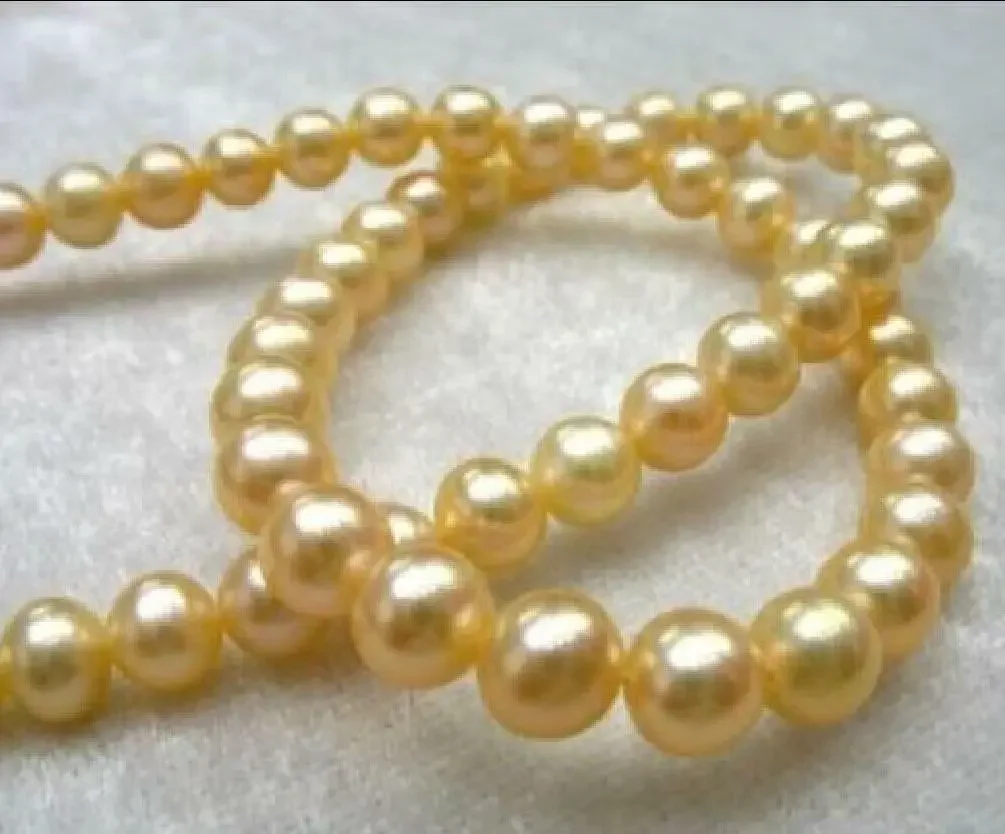 

south sea jewelry AAA 10-11mm golden natural pearl necklace 18" 14k P yellow cla