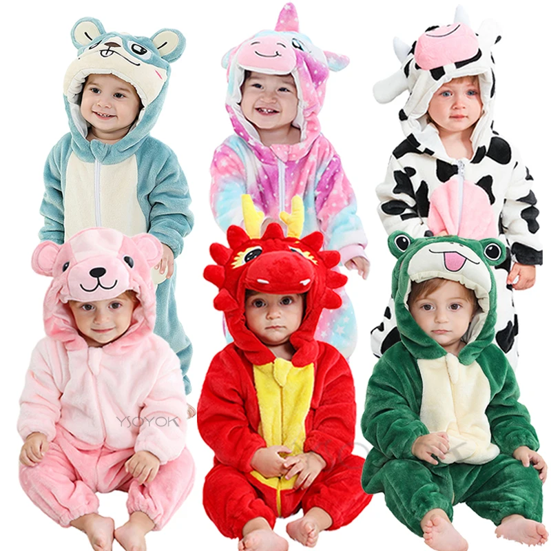 

Winter Newborn Baby Boys Girls Flannel Romper Hooded Animal Unicorn Carnival Costume Jumpsuit Warm Cute Outfit Baby Boy Clothes