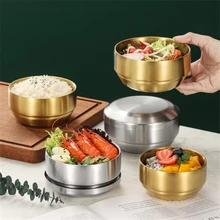 Stainless Steel Double Rice Soup Bowl With Lid Anti-Scalding Korean Cuisine Kimchi Bowl Child Small Bowl Kitchen Food Container