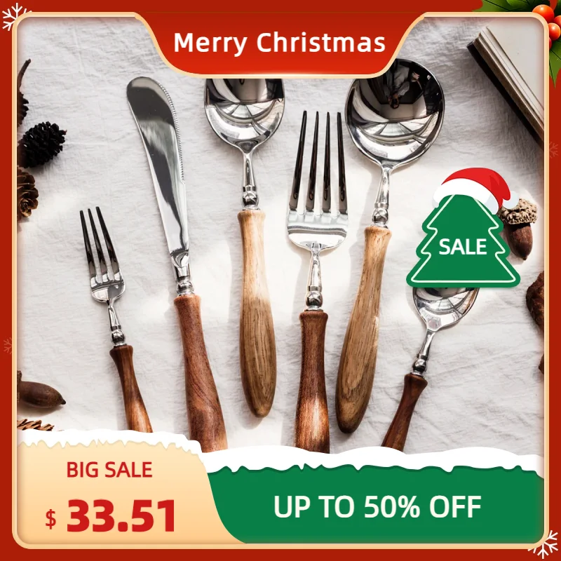A set of 304 stainless steel tableware set French luxury retro ins small waist wooden handle aristocratic western fork round
A set of 304 stainless steel tableware set French luxury retro ins small waist wooden handle aristocratic western fork round