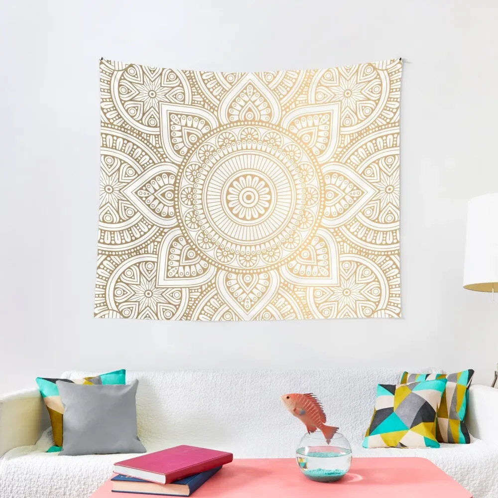 

Gold Mandala Pattern Illustration With White Shimmer Tapestry Anime Decor Decor For Bedroom Tapestry